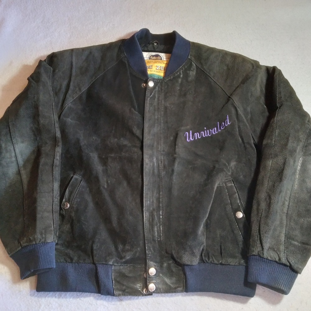 Vintage Code Zero Unrivaled Suede‎ Leather Bomber Jacket Black Mens Small 90s